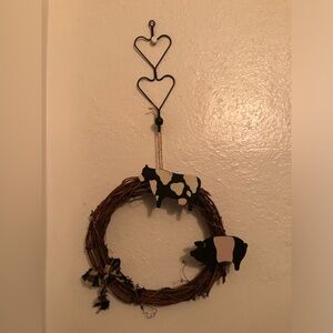 Country Cow and Pig Wreath (mini) w/ double heart hanger